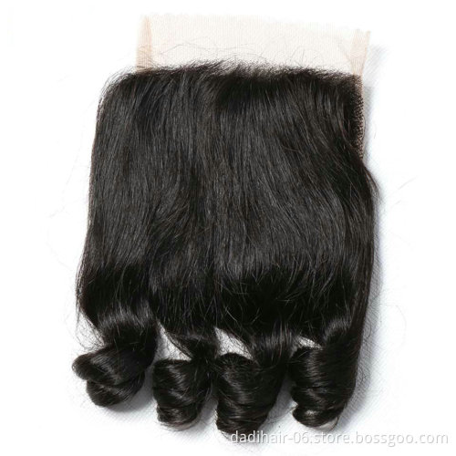 wholesale indian bouncy curl human hair 4x4 closure for wig,natural color funmi wave 4*4 lace closure by hair weaving